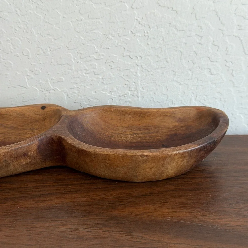 Vintage Monkey Pod Wood Tray Brown Handcrafted MCM Scandi‎ Home Decor